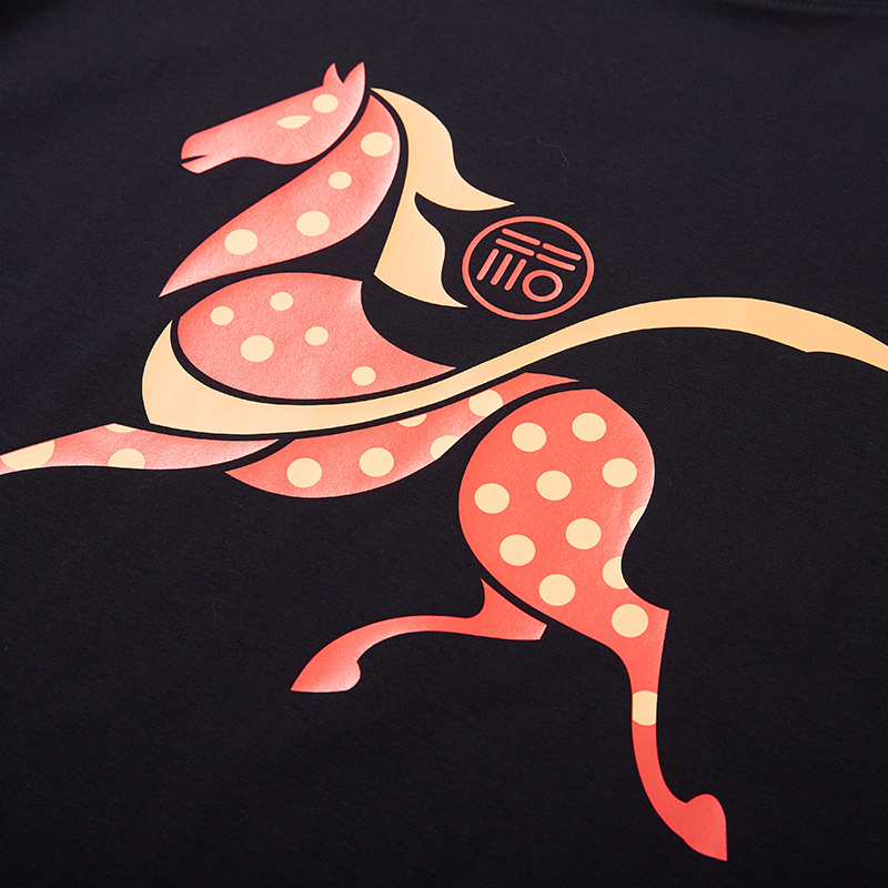 View 2 (Close-up of cartoon horse print + cream polka dots + 福 seal detail)