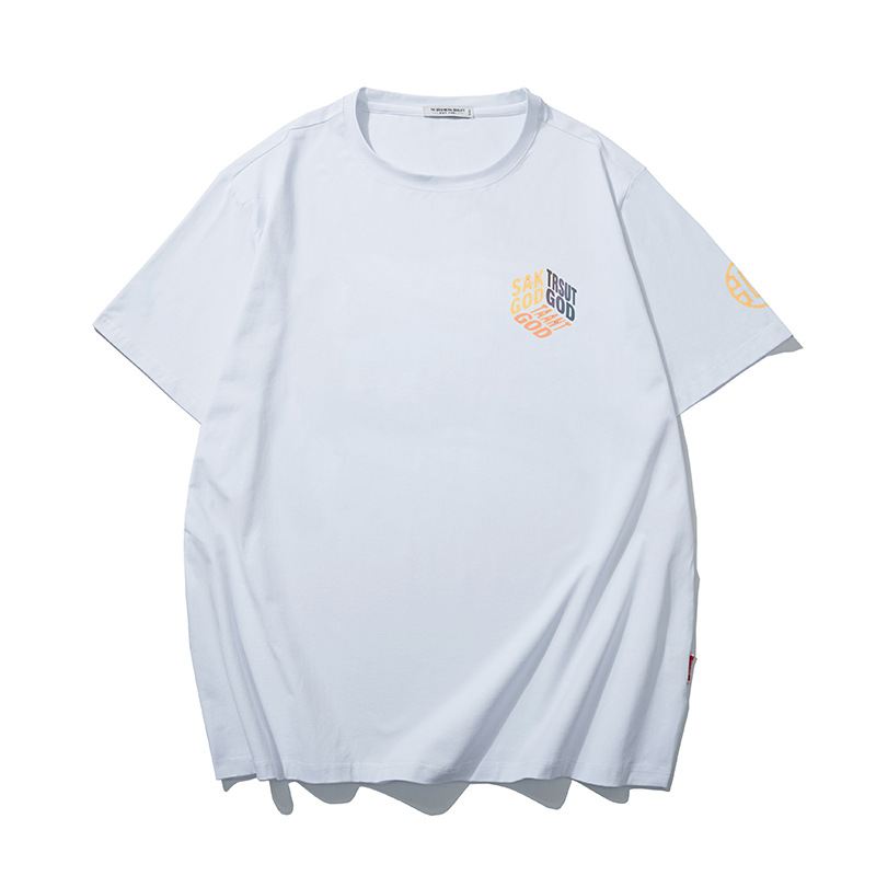 SAK GOD 3D Cube Tee - Black with cream+peach 3D cube letter print on left chest + gold DB shield patch on sleeve
