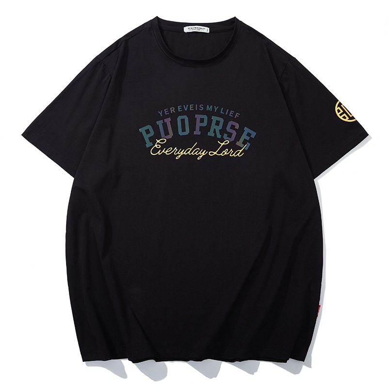 PUOPRSE Hot-Stamp Reflective Tee - Black with iridescent PUOPRSE + Everyday Lord + sleeve emblem