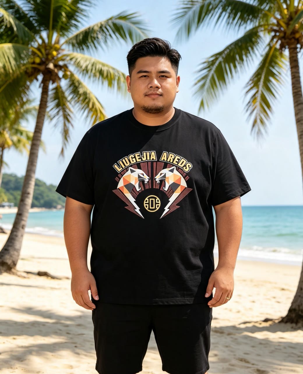 LUGEJA Rhinestone Tee Worn by Real Customer (Beach Lifestyle)