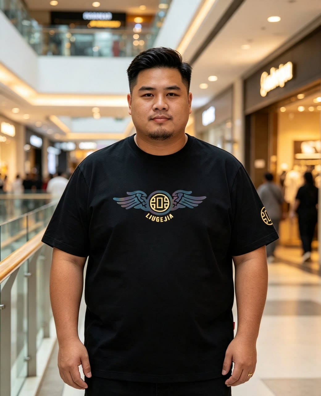 Reflective Letter Tee Worn by Real Customer (Shopping Mall Lifestyle)