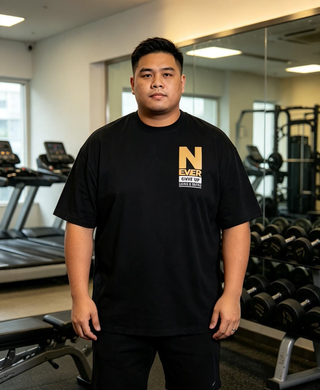 Drop-Shoulder Letter Print Tee Worn by Real Customer (Gym Lifestyle)