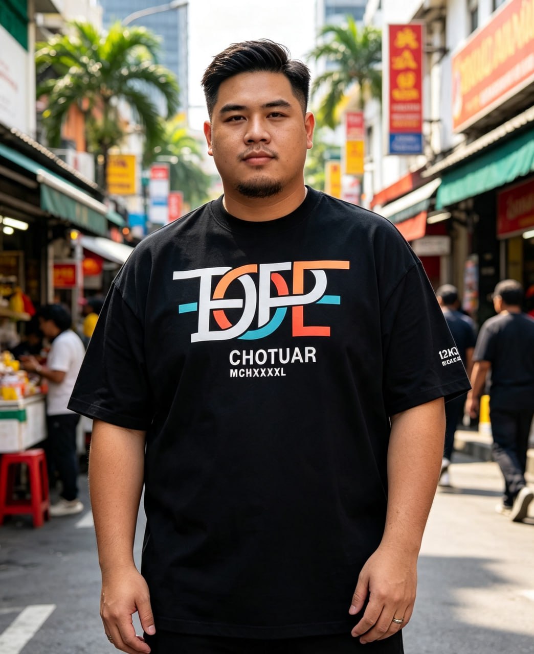 Drop-Shoulder Apricot Tee Worn by Real Customer (Street Market Lifestyle)
