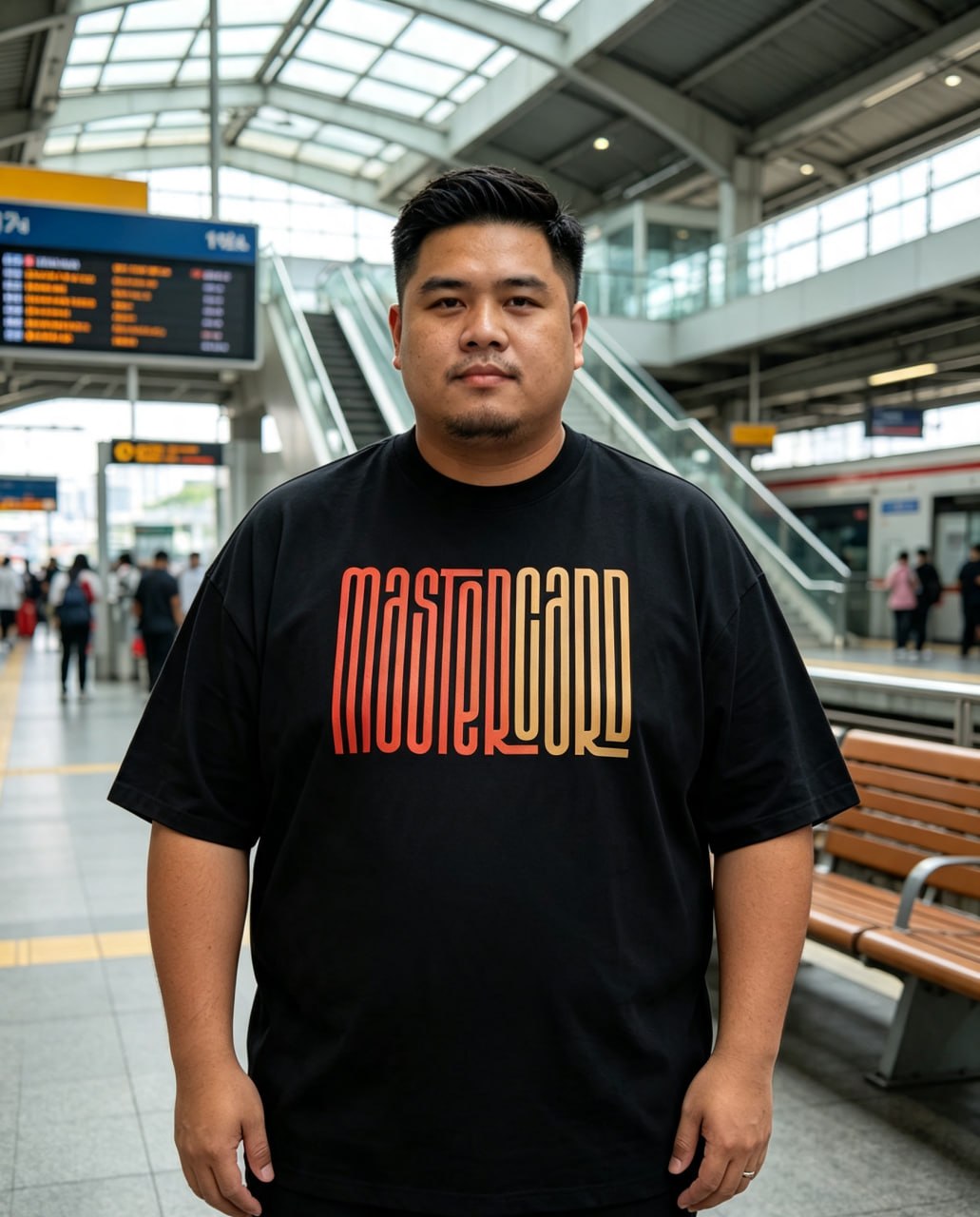 MASTER MAN Drop-Shoulder Letter Tee Worn by Real Customer (MRT/LRT Station Lifestyle)